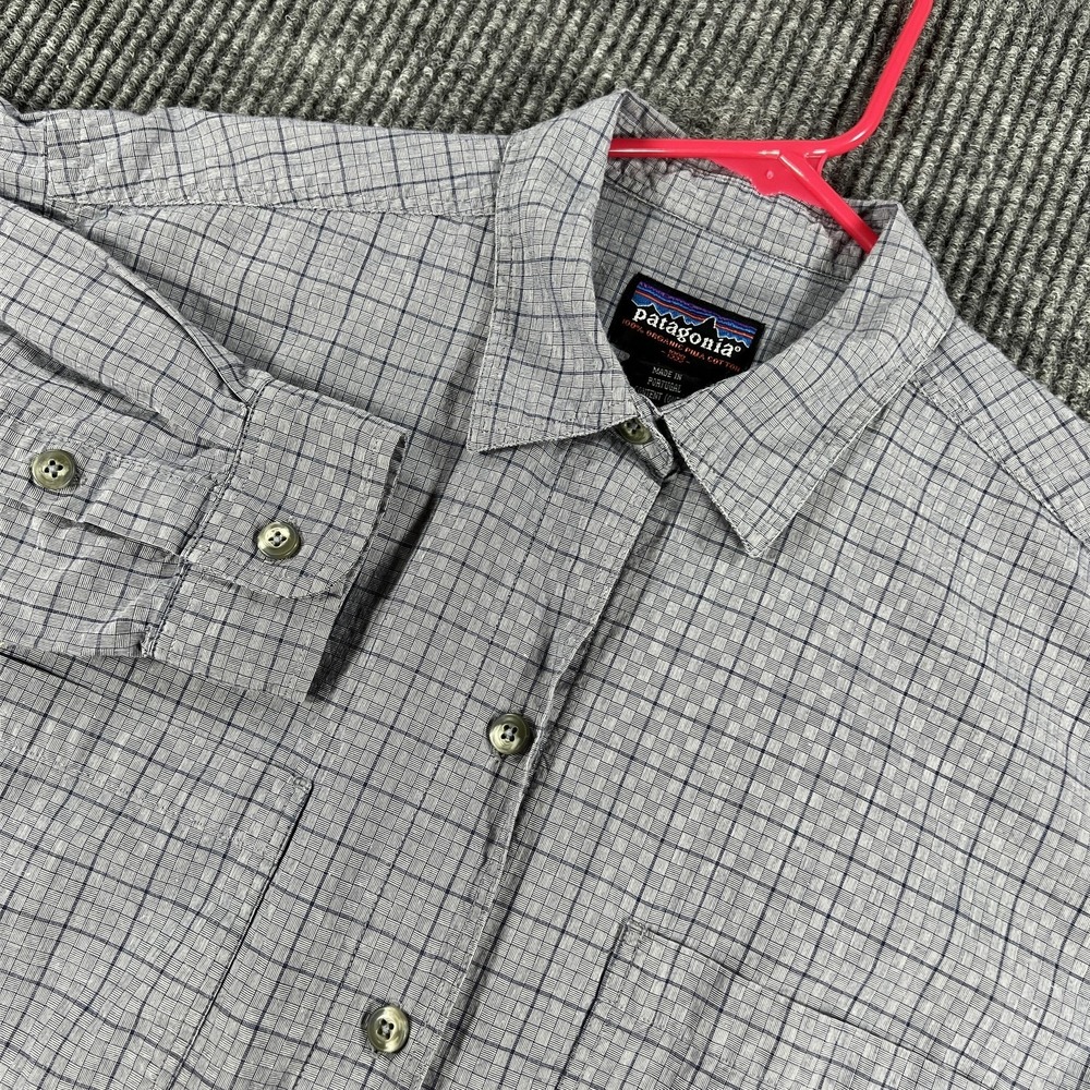 Patagonia Shirt Womens Medium Gray Organic Pima Cotton Button Up Plaid Checkered
